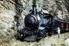 A "Tweetsie" train at the Gorge in 1950, the year ET&WNC Railroad Company officially ceased operations. Credit: Cy Crumley Scrapbook