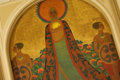 Mural of Queen Califia (or Calafia) in the Room of the Dons at the Mark Hopkins Hotel, San Francisco.
