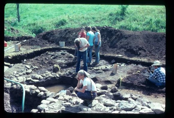 Archaeologists excavating the Catoctin Furnace Cemetery
